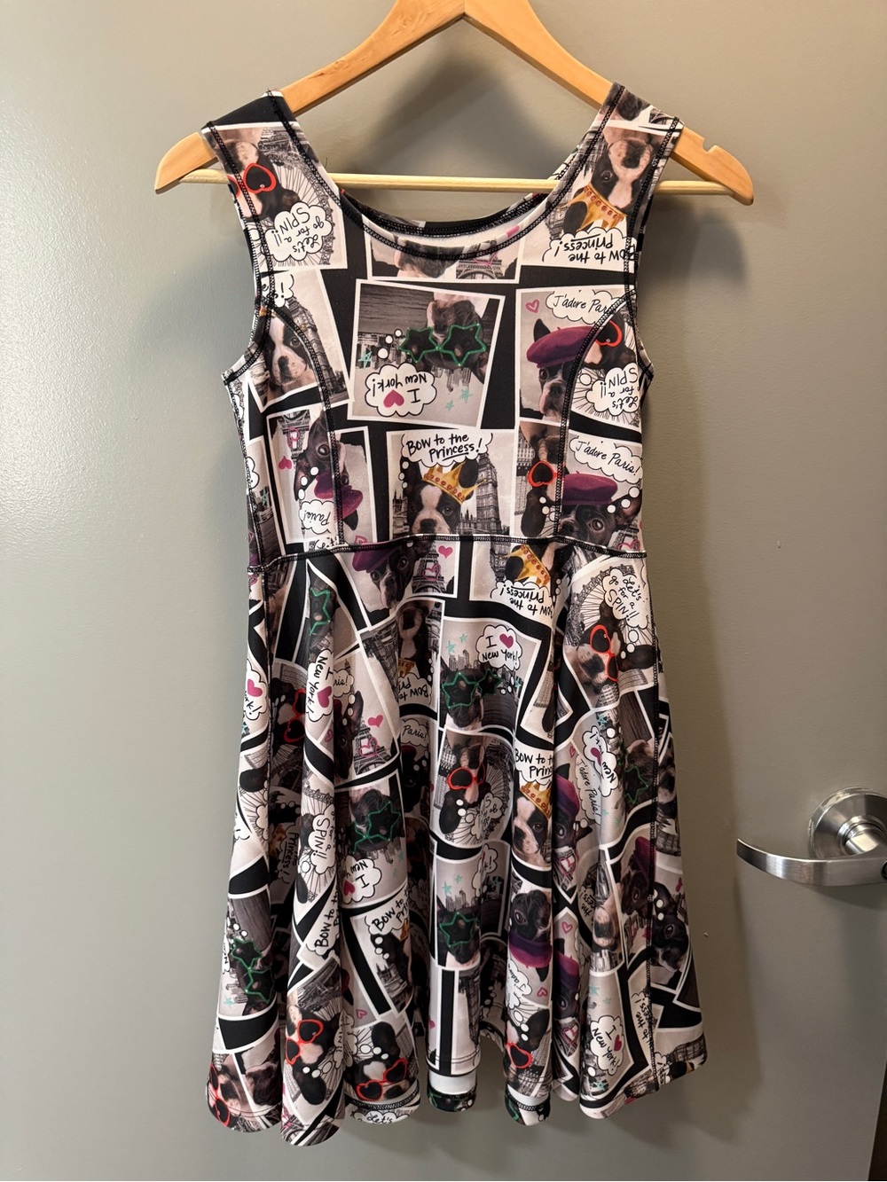 Dog Print Fit & Flare Skater Dress Boston Terrier Frenchie Size 10 Photo Collage